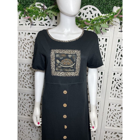 Sweet Jessie Women’s Brown Turtle Print Button Front Maxi Dress - Picture 3 of 13